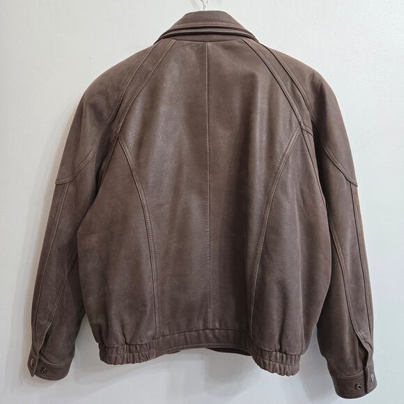 Leather Limited Vtg 90s Brown Flight Bomber Genuine Leather Thermal Lined Coat M - Picture 4 of 11